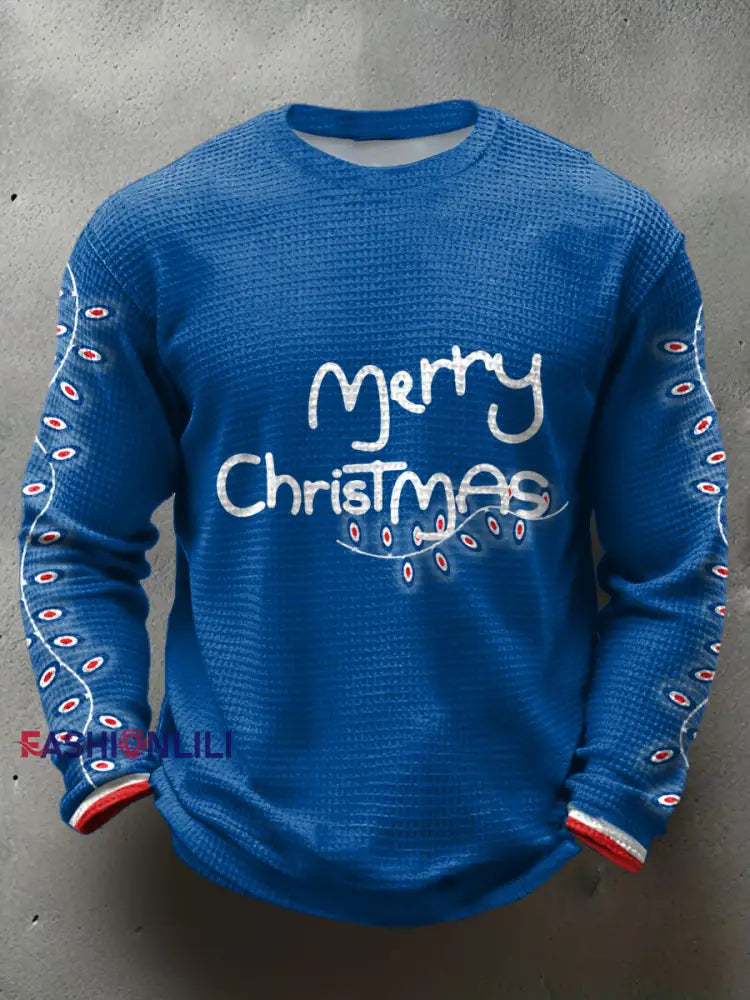 Men’s UK Mods Music Lover Christmas Printed Waffle Tops Blue / S