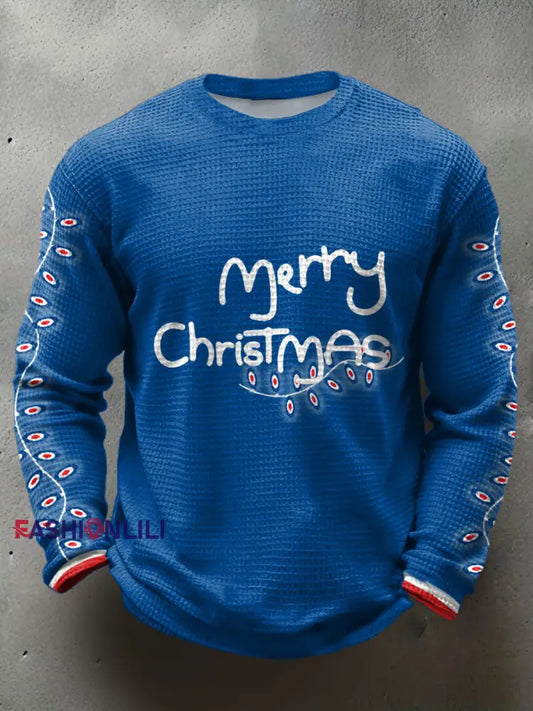 Men’s UK Mods Music Lover Christmas Printed Waffle Tops Blue / S