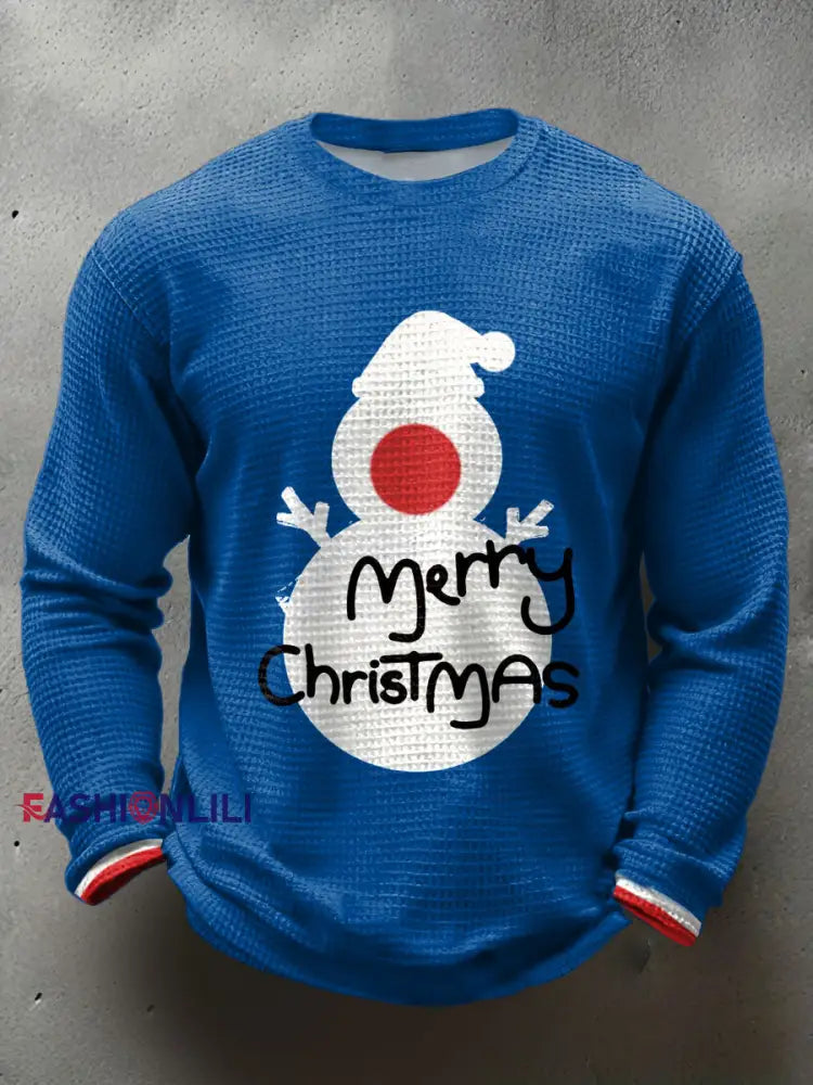 Men’s UK Mods Music Lover Christmas Printed Waffle Tops Blue / S