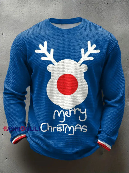 Men’s UK Mods Music Lover Christmas Printed Waffle Tops Blue / S