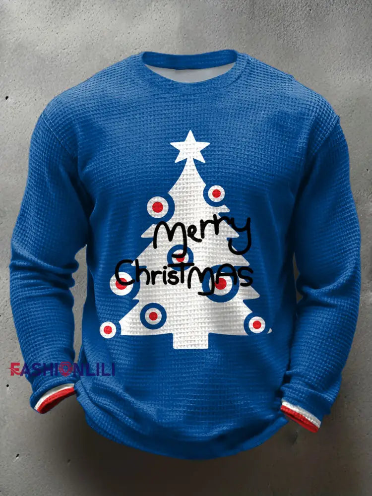 Men’s UK Mods Music Lover Christmas Printed Waffle Tops Blue / S