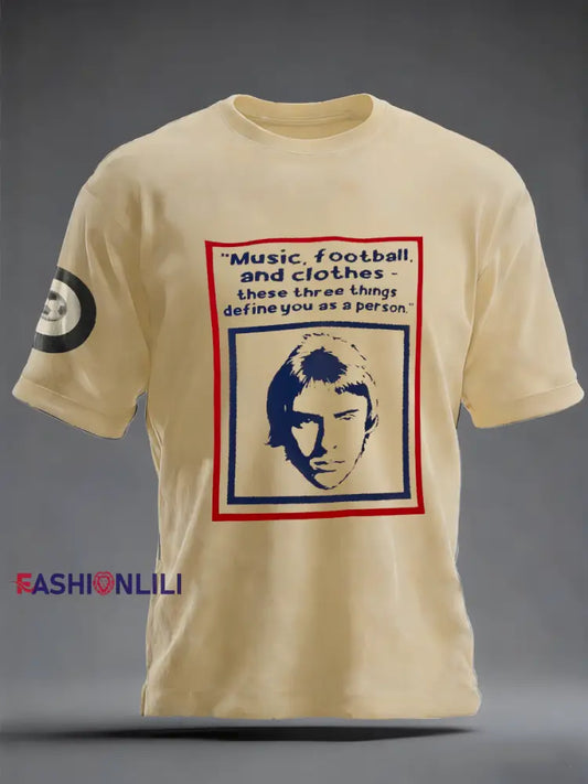 Men’s UK Mods Music Lover imitation cotton short-sleeved T-shirt Beige / S