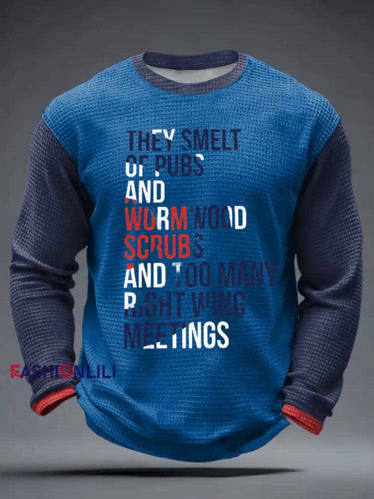 Men’s UK Mods Music Lover Waffle Long Sleeve T-Shirt Blue / S