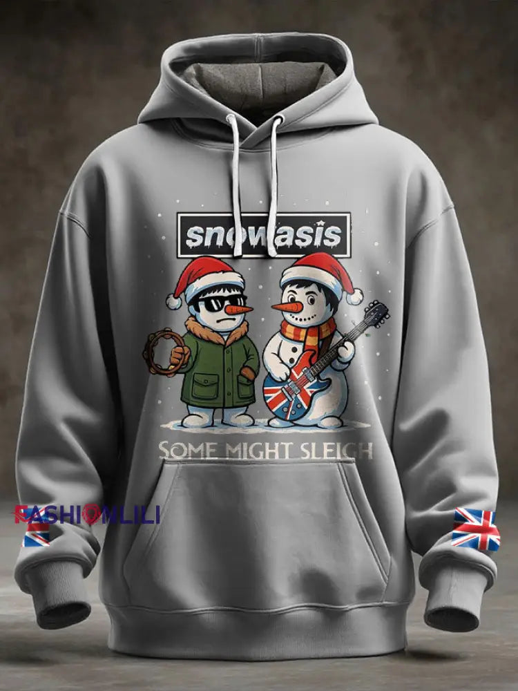 Men’s UK Music Lover Funny Christmas Printed Hoodie Light Gray / S