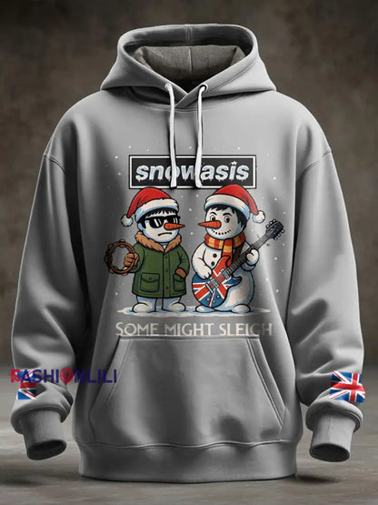 Men’s UK Music Lover Funny Christmas Printed Hoodie Light Gray / S