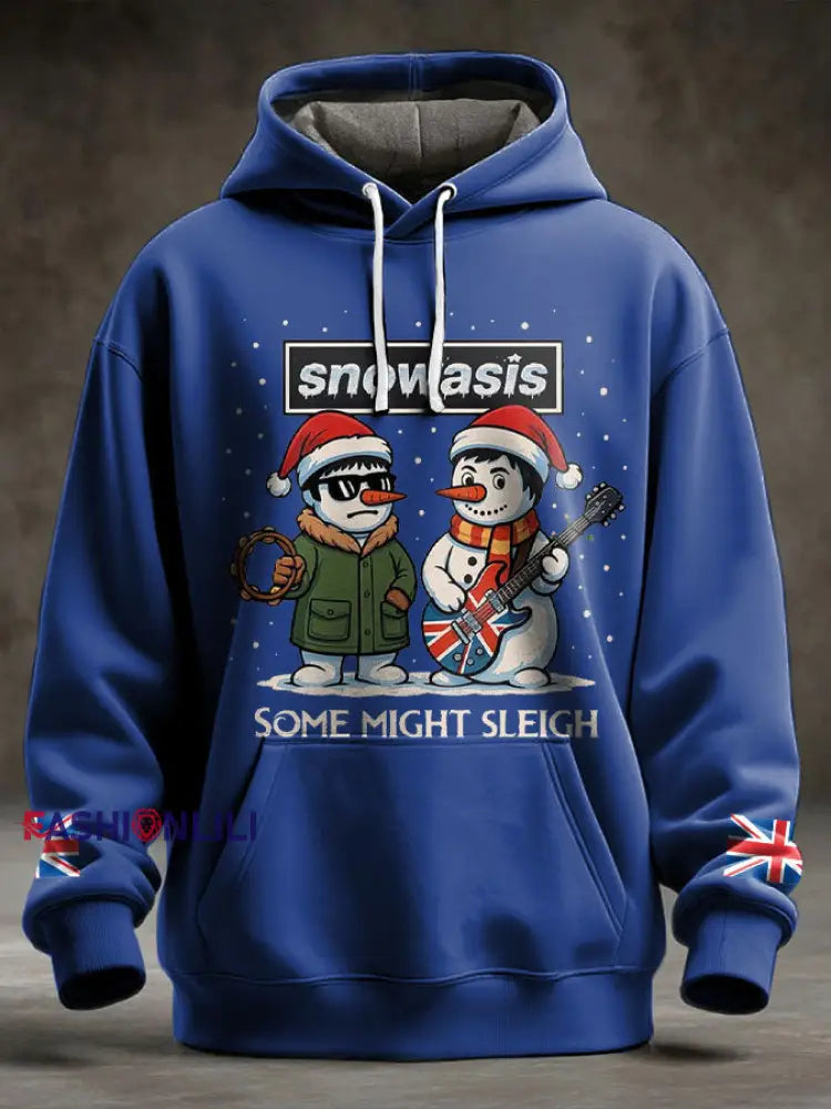 Men’s UK Music Lover Funny Christmas Printed Hoodie Royal Blue / S