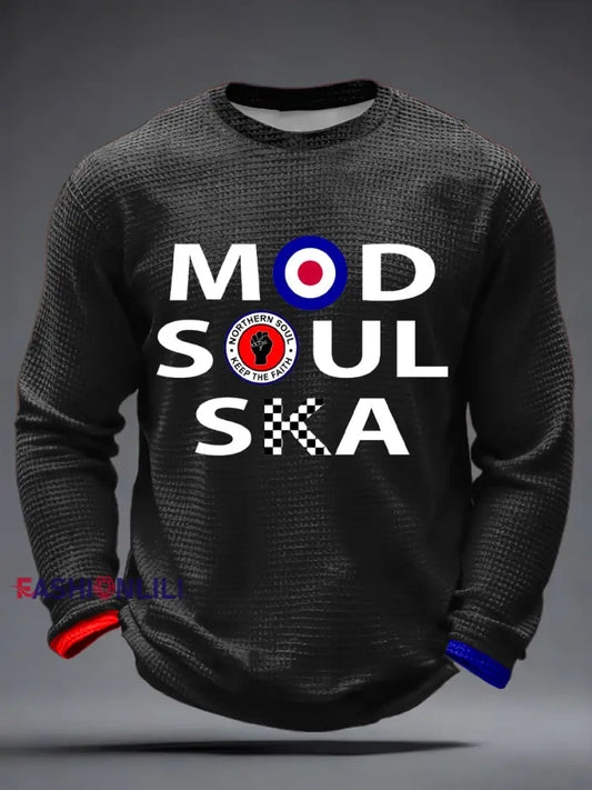 Men’s UK Music Northern Soul Lover Waffle Long Sleeve T-Shirt Black / S