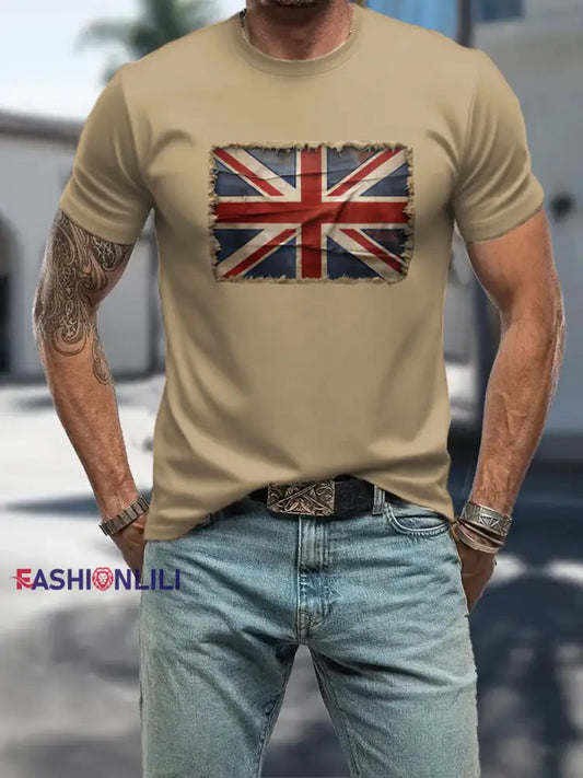 Men’s UK Patriotic Flag Printed T-shirt Khaki / S