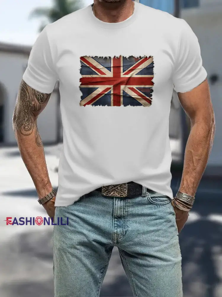 Men’s UK Patriotic Flag Printed T-shirt White / S