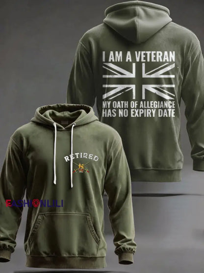 Men’s UK Retired Veteran Printed Hoodie Army Green / S