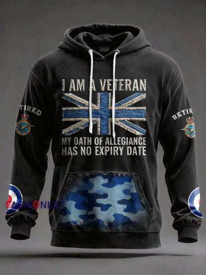 Men’s UK Retired Veteran Printed Hoodie Black / S