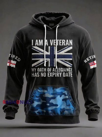 Men’s UK Retired Veteran Printed Hoodie Black / S
