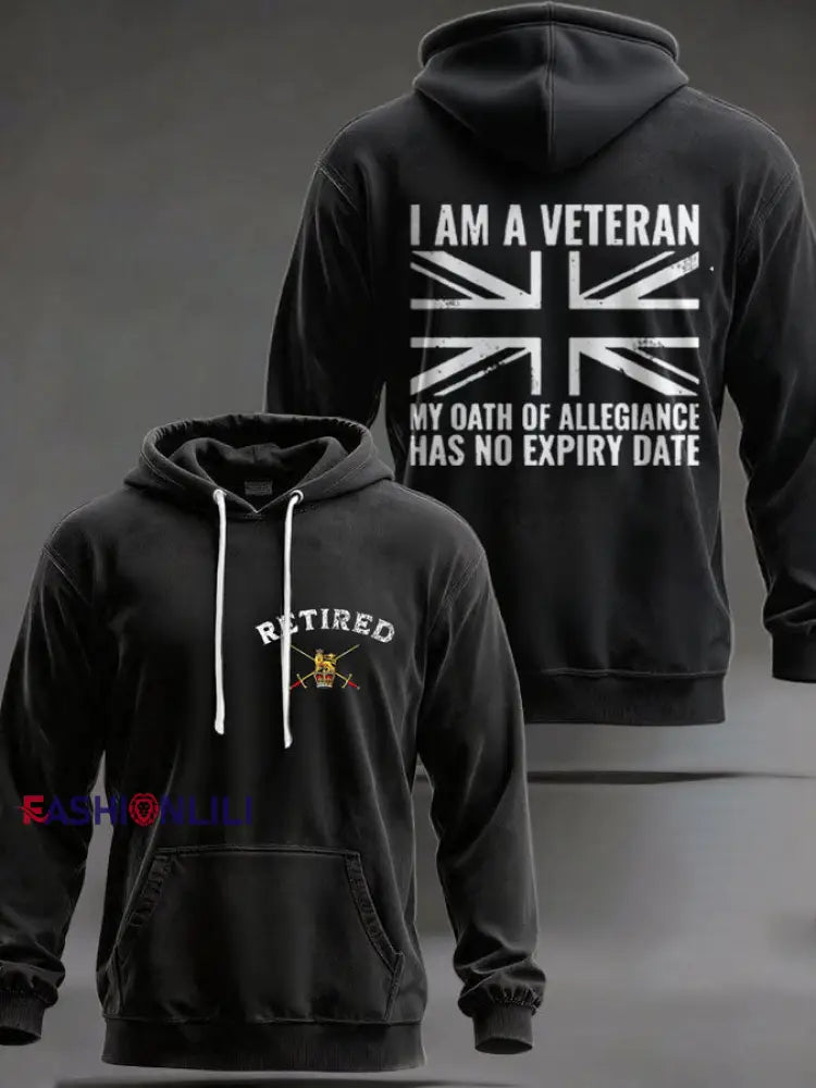 Men’s UK Retired Veteran Printed Hoodie Black / S