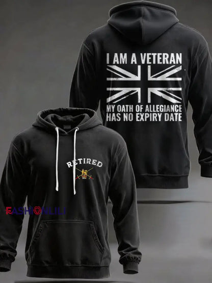 Men’s UK Retired Veteran Printed Hoodie Black / S