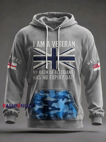 Men’s UK Retired Veteran Printed Hoodie Light Gray / S