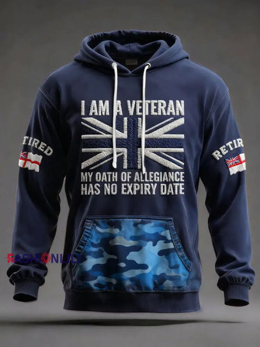 Men’s UK Retired Veteran Printed Hoodie Navy Blue / S
