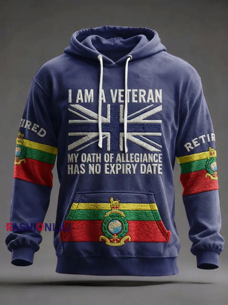 Men’s UK Retired Veteran Printed Hoodie Royal Blue / S