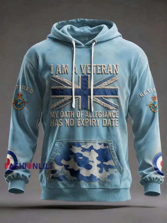 Men’s UK Retired Veteran Printed Hoodie Sky Blue / S