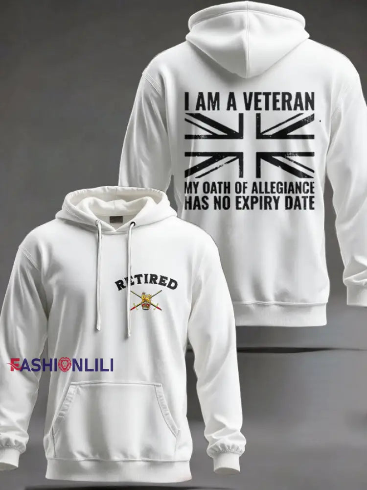Men’s UK Retired Veteran Printed Hoodie White / S