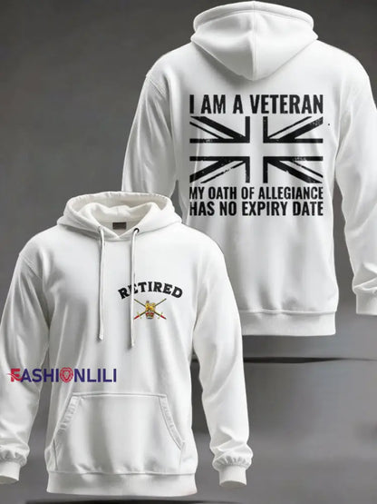 Men’s UK Retired Veteran Printed Hoodie White / S