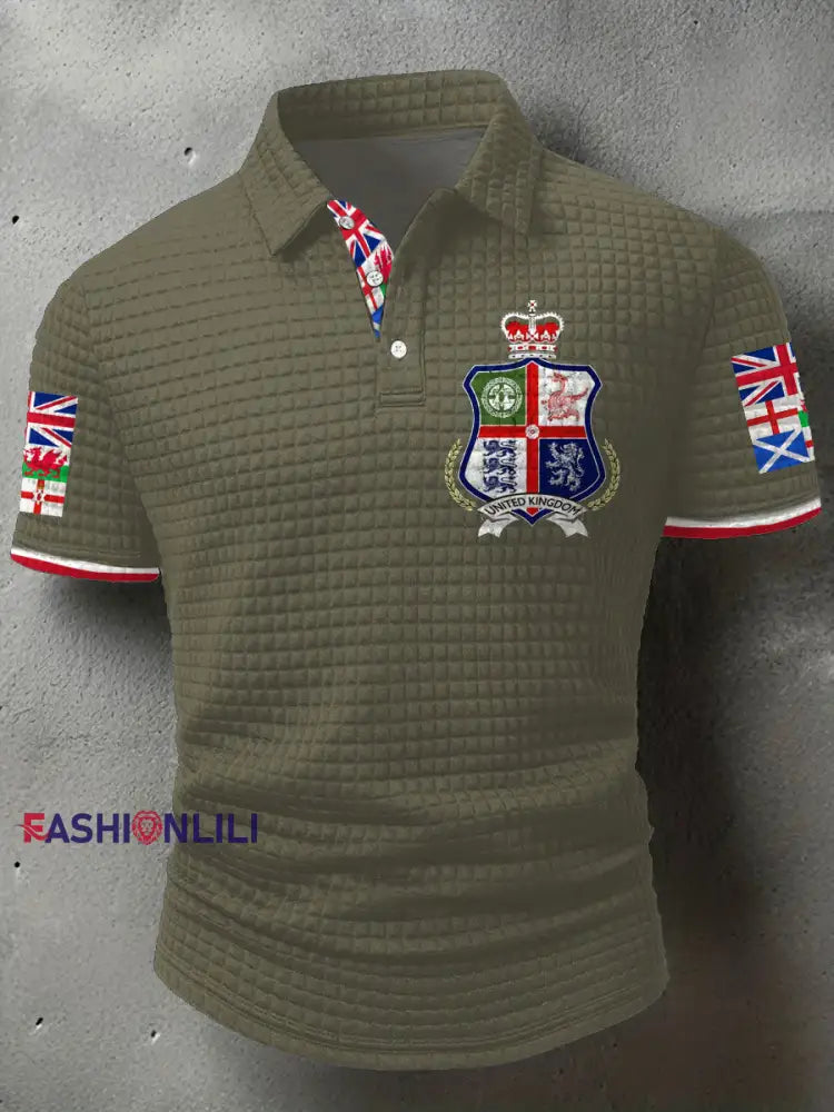 Men’s UK Scotland England Northern Ireland Wales Flag Art Printed Casual Tops Army Green / S
