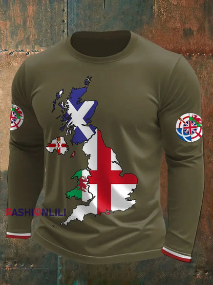 Men’s UK Scotland England Northern Ireland Wales Flag Art Printed T shirt Army Green / S