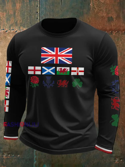 Men’s UK Scotland England Northern Ireland Wales Flag Art Printed T shirt Black / S