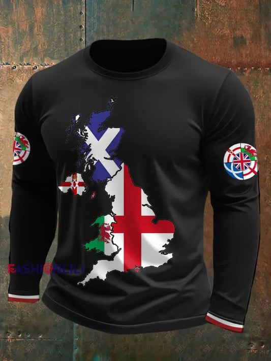 Men’s UK Scotland England Northern Ireland Wales Flag Art Printed T shirt Black / S