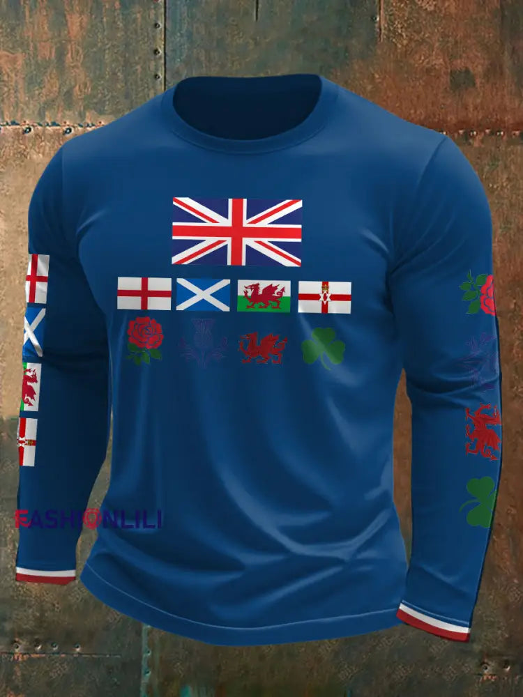 Men’s UK Scotland England Northern Ireland Wales Flag Art Printed T shirt Blue / S