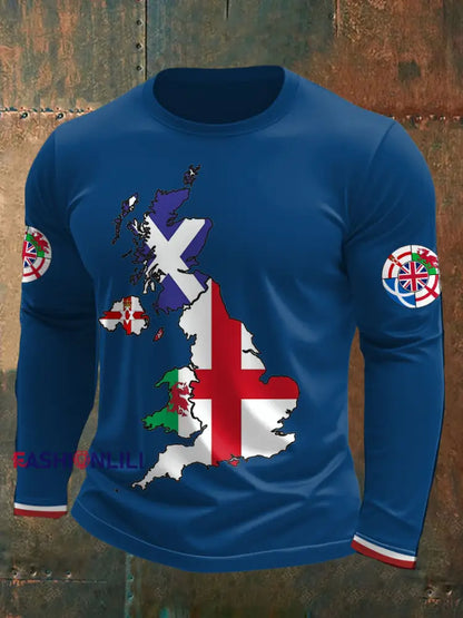 Men’s UK Scotland England Northern Ireland Wales Flag Art Printed T shirt Blue / S