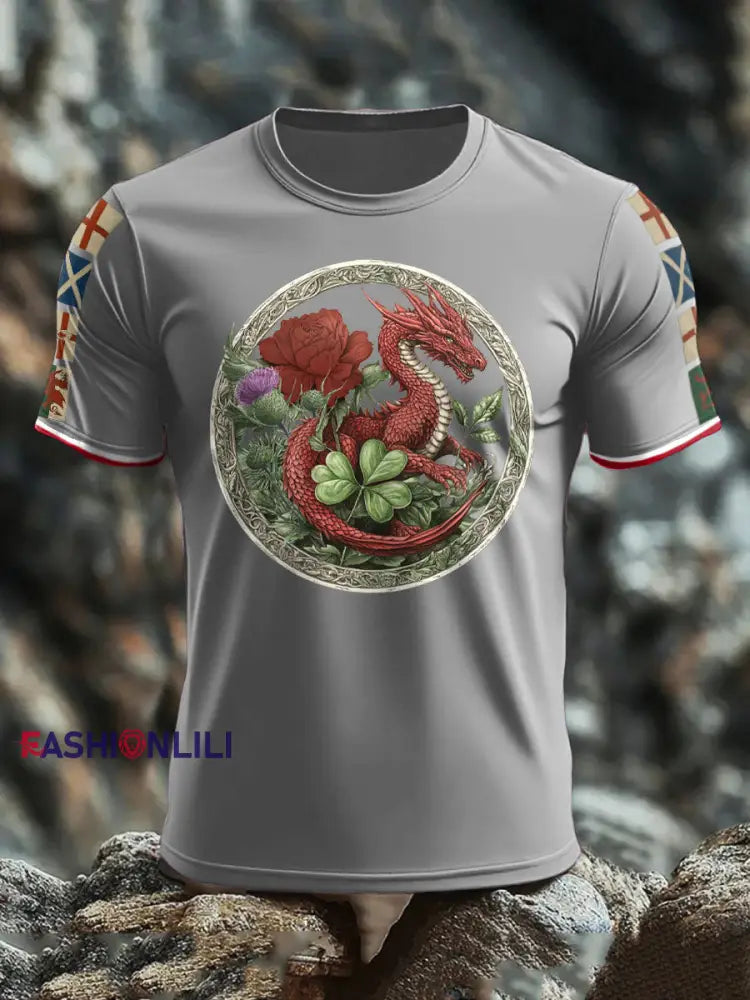 Men’s UK Scotland England Northern Ireland Wales Flag Art Printed T shirt Light Gray / S