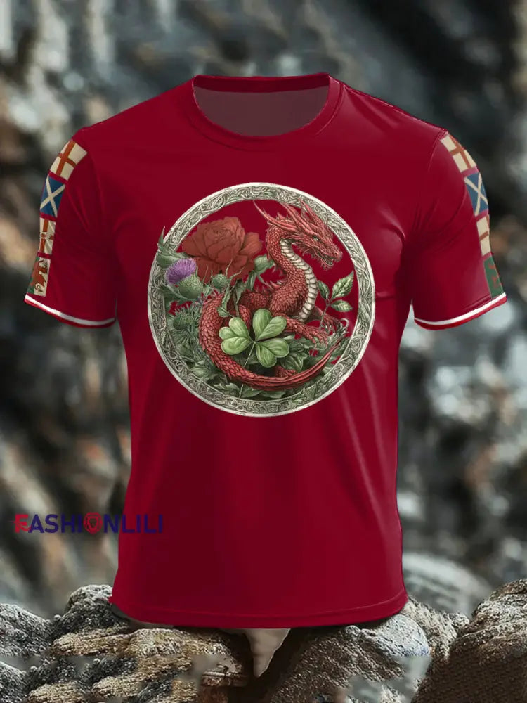 Men’s UK Scotland England Northern Ireland Wales Flag Art Printed T shirt Red / S