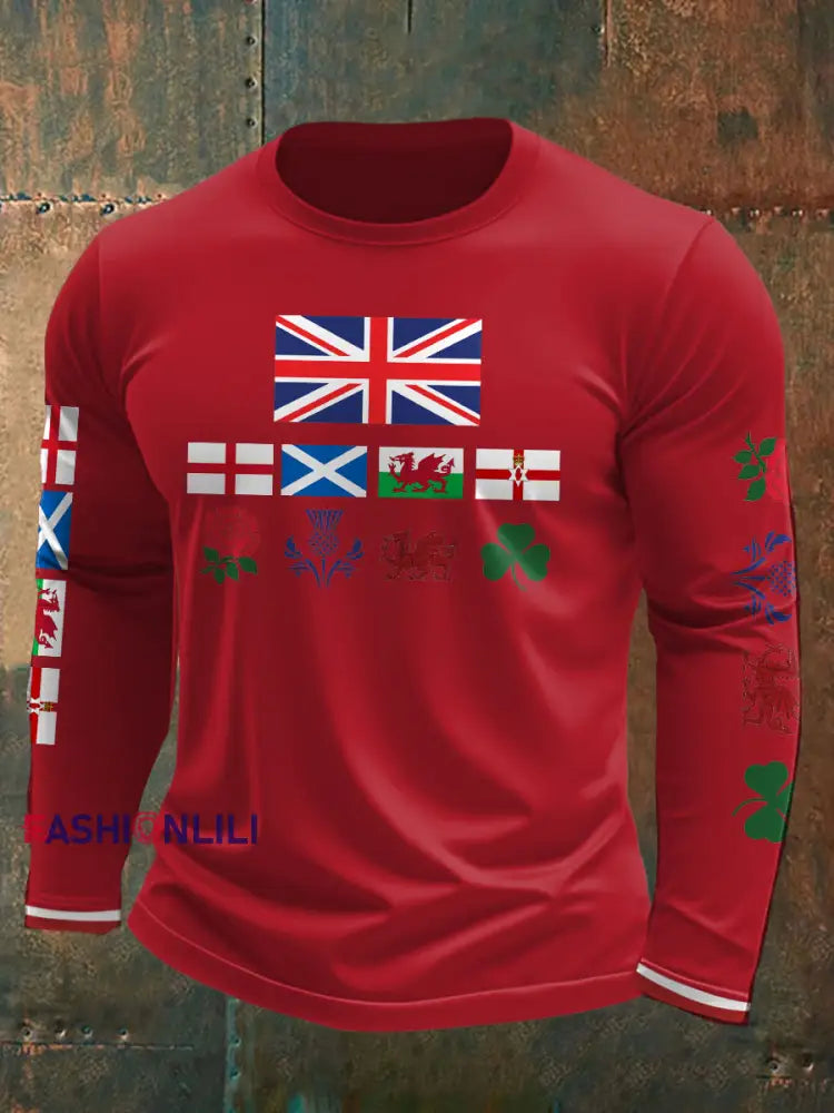Men’s UK Scotland England Northern Ireland Wales Flag Art Printed T shirt Red / S