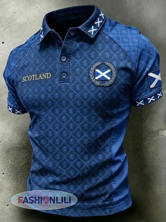 Men’s UK Scotland Football Lover 2026 Printed Short-Sleeve Polo Shirt - Blue / S