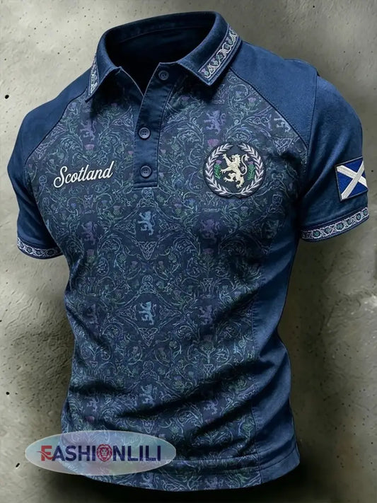 Men’s UK Scotland Football Lover 2026 Printed Short-Sleeve Polo Shirt - Blue / S