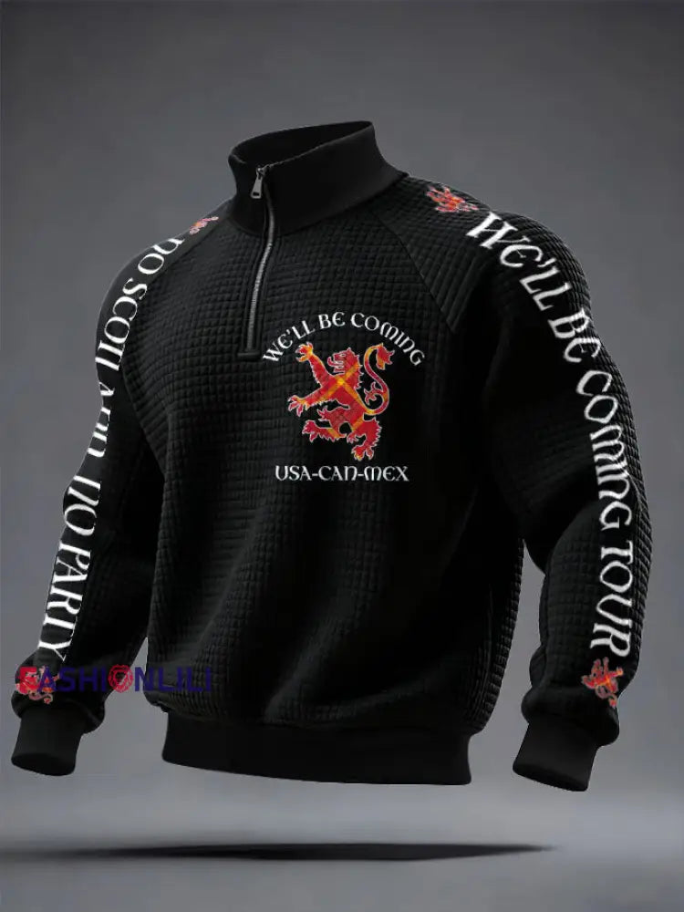 Men’s UK Scotland Football Lover We’ll Be Coming 2026 Printed Sweatshirt Black / S