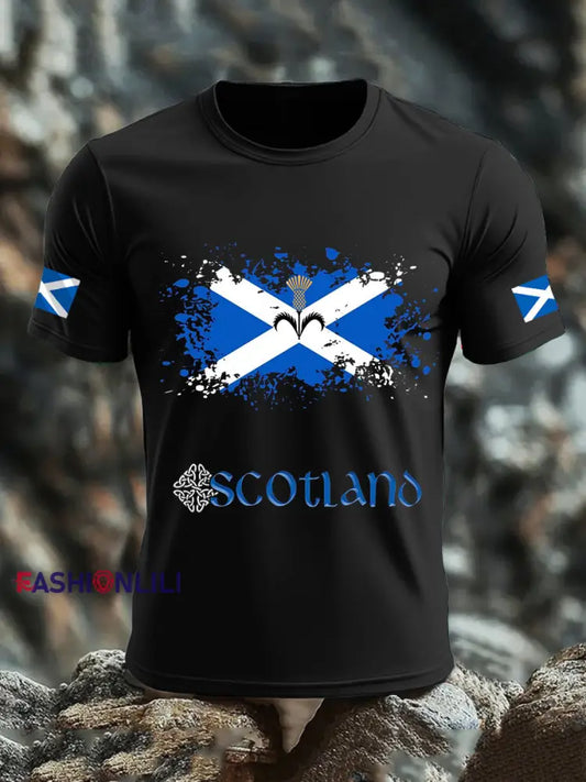 Men’s UK Scotland imitation cotton short-sleeved T-shirt Black / S