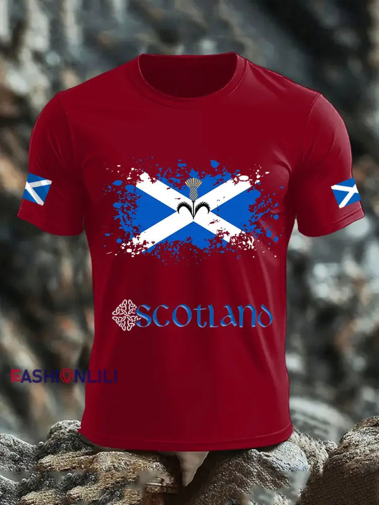 Men’s UK Scotland imitation cotton short-sleeved T-shirt Deep Red / S