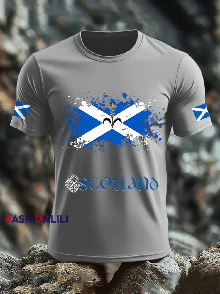 Men’s UK Scotland imitation cotton short-sleeved T-shirt Light Gray / S