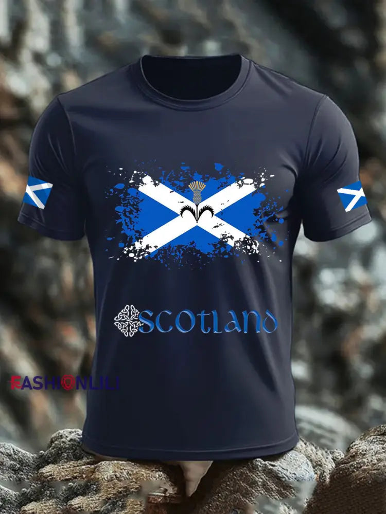 Men’s UK Scotland imitation cotton short-sleeved T-shirt Navy Blue / S