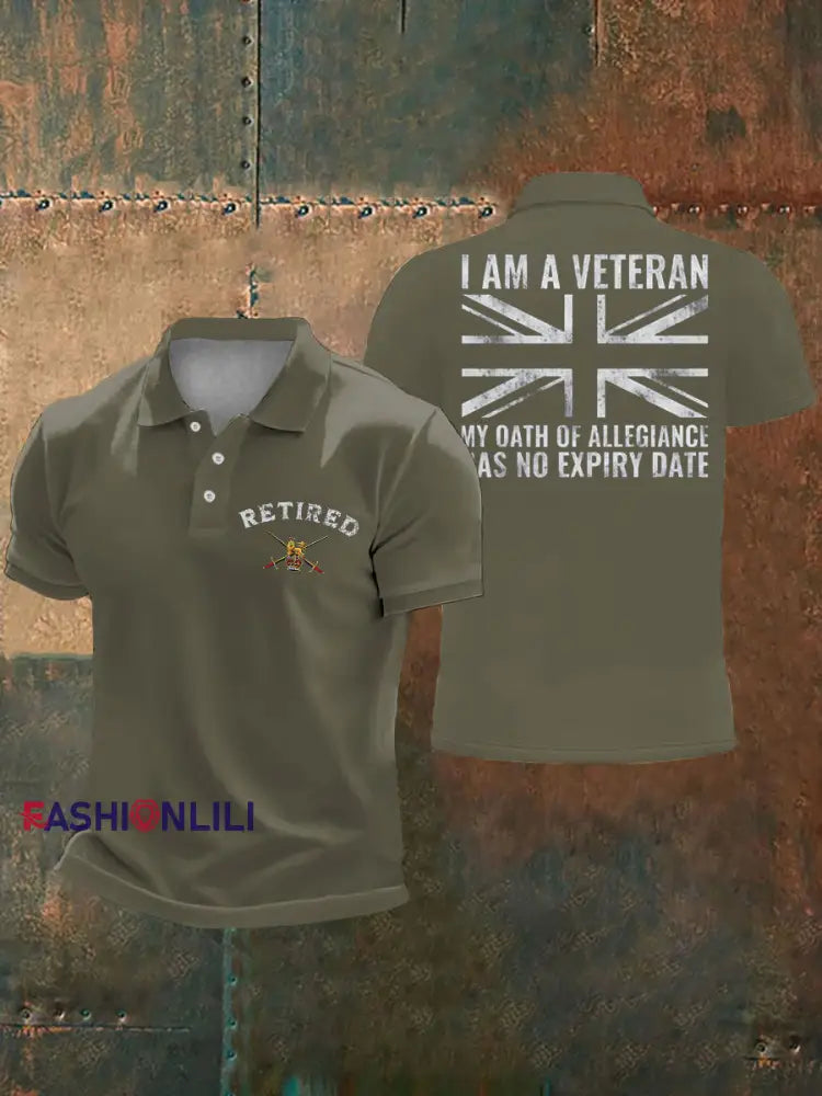 Men’s UK veteran My Oath of Allrgience Has No Expiry Date Printed Casual Tops Army Green / S