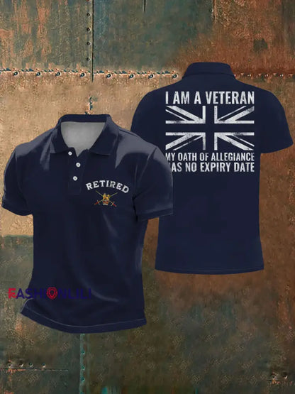 Men’s UK veteran My Oath of Allrgience Has No Expiry Date Printed Casual Tops Navy Blue / S