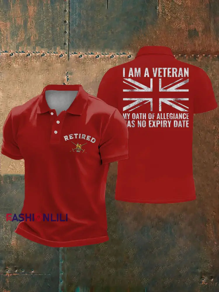 Men’s UK veteran My Oath of Allrgience Has No Expiry Date Printed Casual Tops Red / S