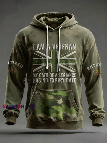 Men’s UK Veteran Printed Hoodie Army Green / S
