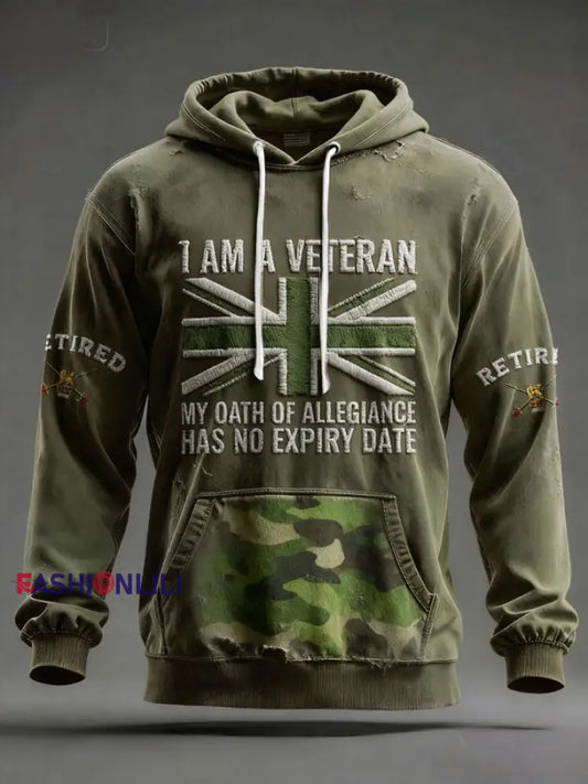 Men’s UK Veteran Printed Hoodie Army Green / S
