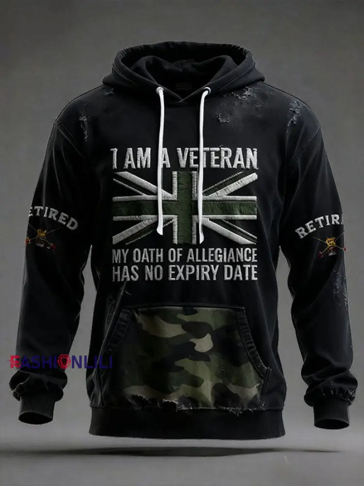 Men’s UK Veteran Printed Hoodie Black / S