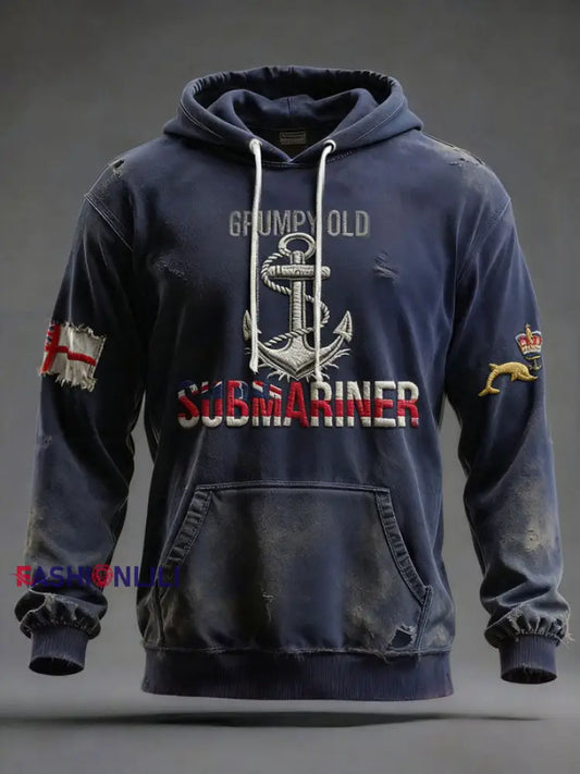 Men’s UK Veteran Printed Hoodie Navy Blue / S