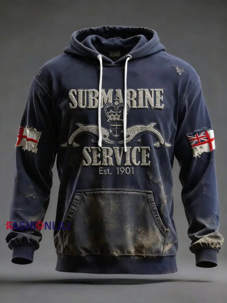 Men’s UK Veteran Printed Hoodie Navy Blue / S