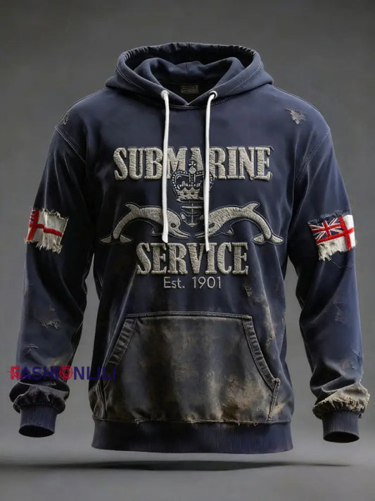 Men’s UK Veteran Printed Hoodie Navy Blue / S