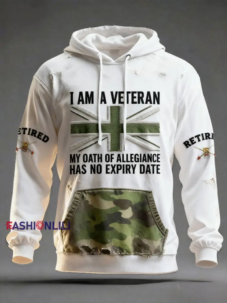 Men’s UK Veteran Printed Hoodie White / S